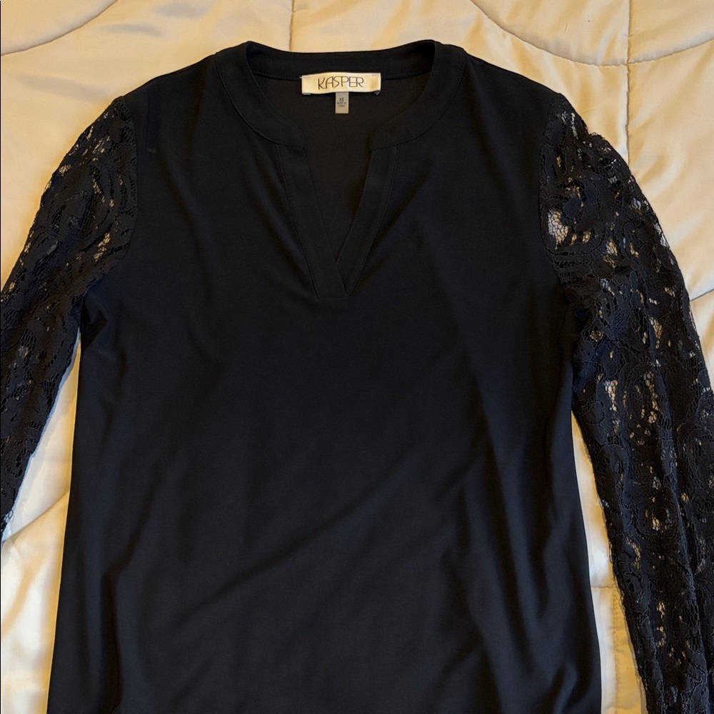 Kasper Women's Navy Lace Sleeve Blouse